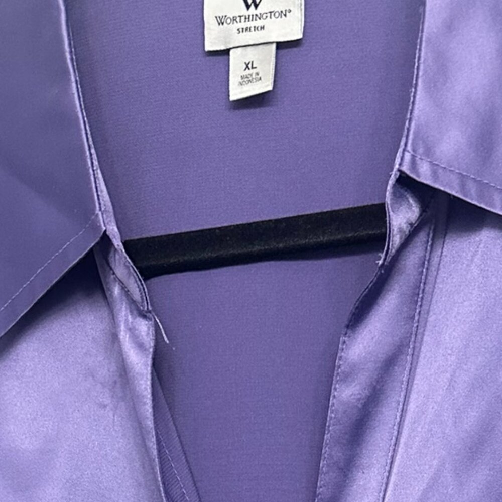 Worthington Women Cuffed Long Sleeve Purple Satin XL - Picture 2 of 10